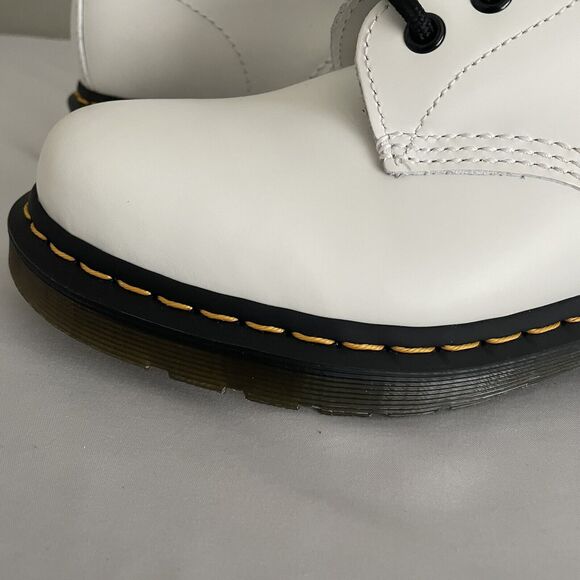 Dr. Martens 101 Yellow Stitch White Smooth Leather Ankle Boots Women’s 8 Men’s 7 - Picture 6 of 12